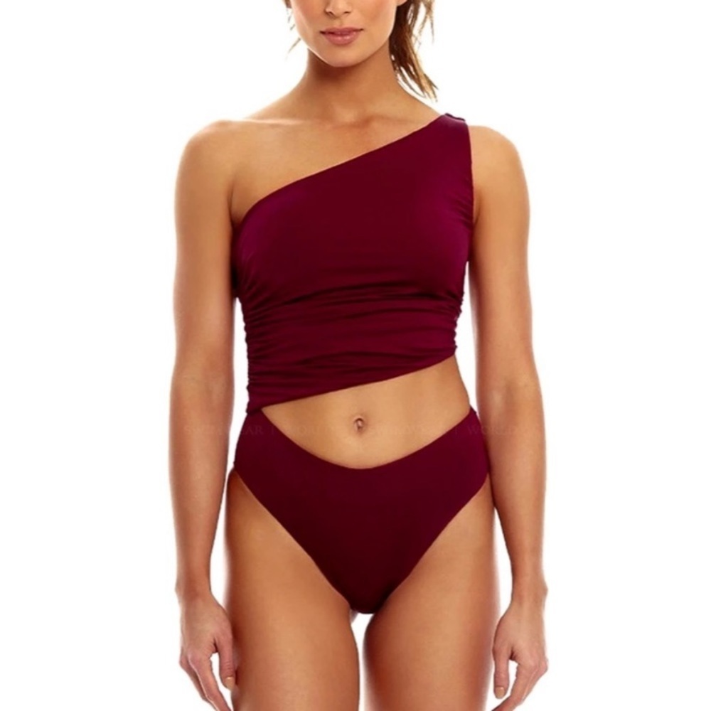 Agua Bendita Trini Leva Cut-Out One Piece Swimsuit Medium Burgundy New Large